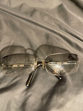 CHANEL 4093-B Rimless Sunglasses Silver Frame Gray Lens Rhinestone Coco Logo